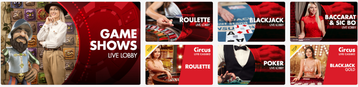 Live casino aanbod Circus