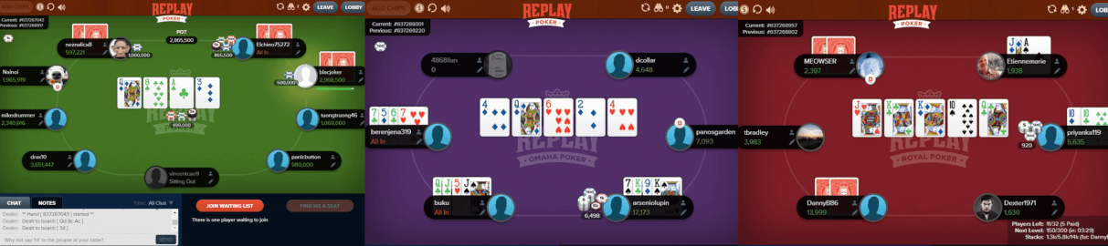 Soorten poker op Replay poker